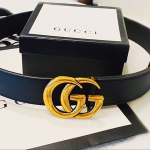 Gucci black leather belt double G size 40